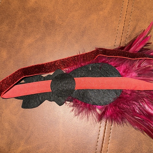 Vintage Red Feathered Rhinestones Headband Peacock Gatsby 1920 Flapper - Picture 3 of 4